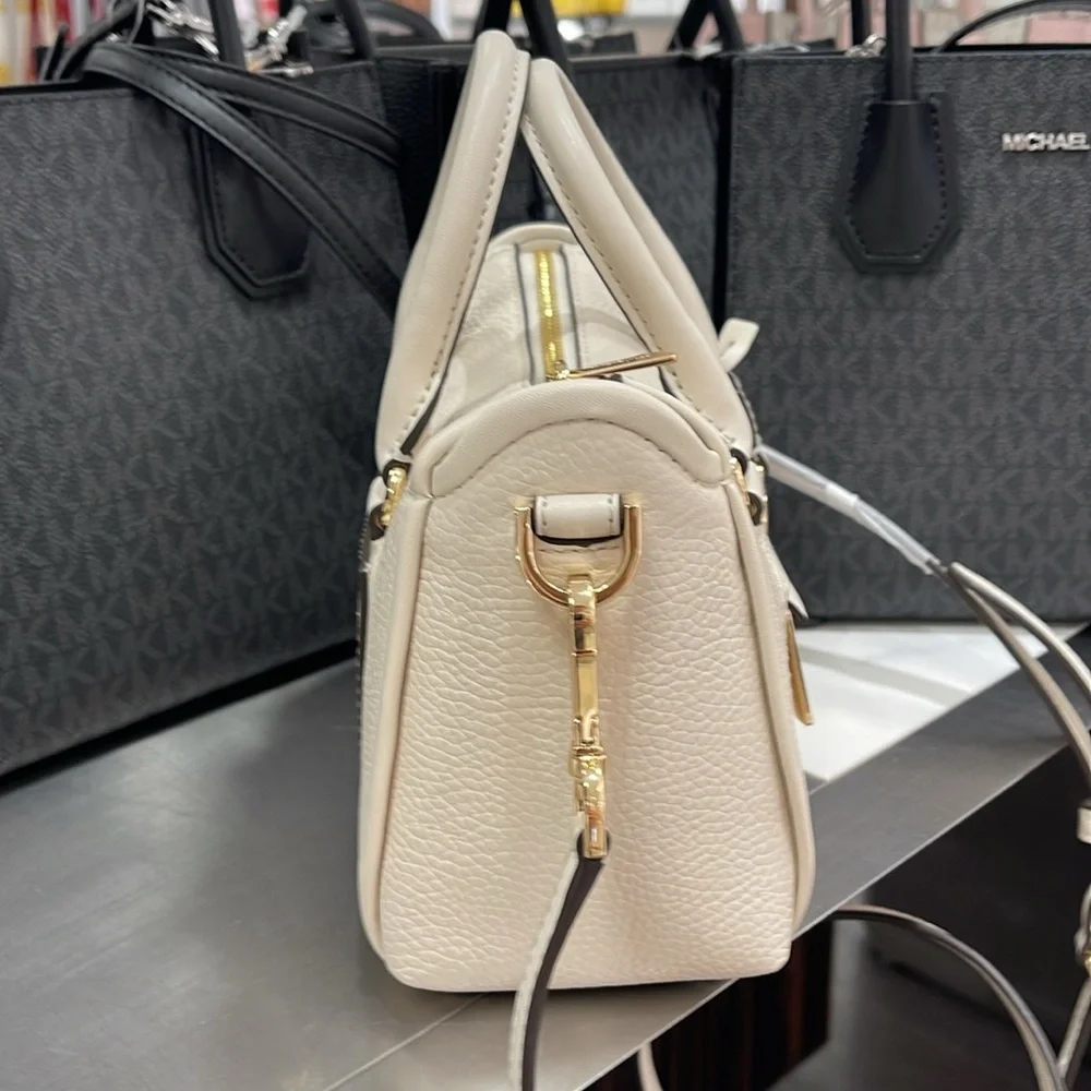 Michael Kors Carine Extra-Small Pebbled Leather Satchel Crossbody 
Light Cream - Picture 11 of 16